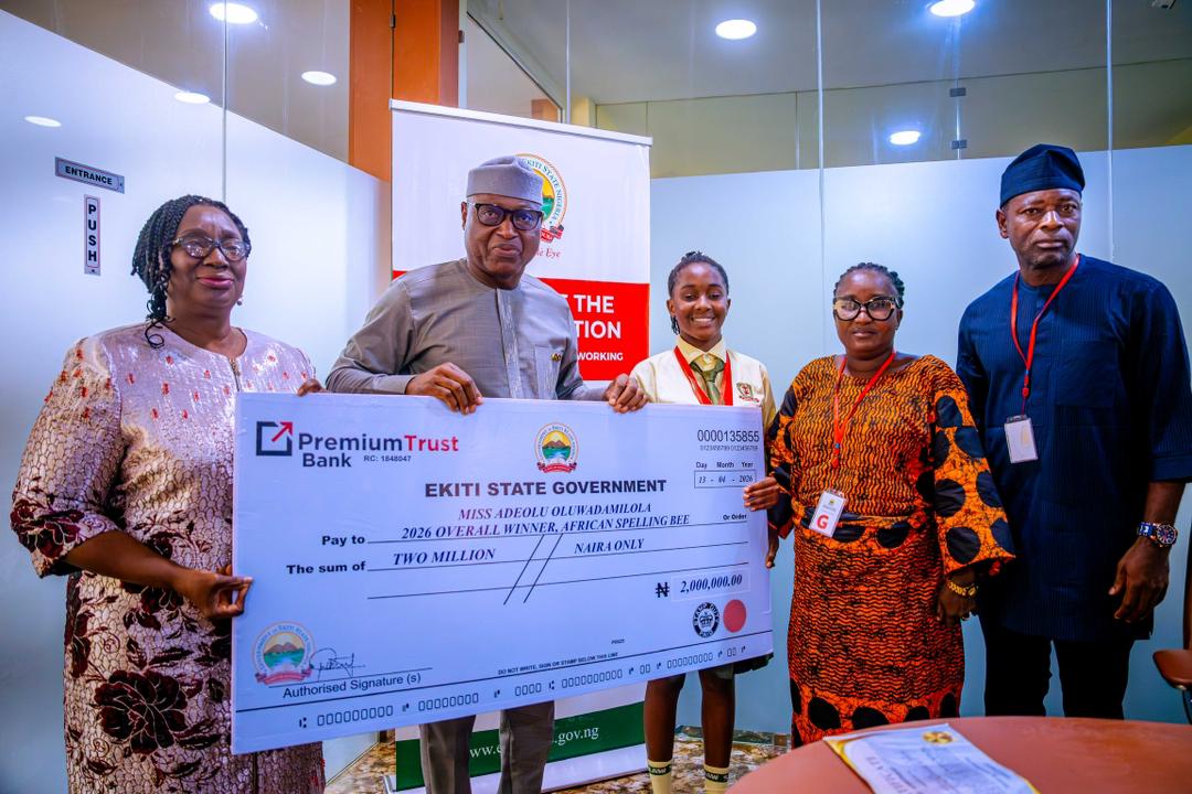 Oyebanji Gifts Ekiti-Born Africa Spelling Bee Champion, Coach, School N8m   …To sponsor winner to China for World Championship